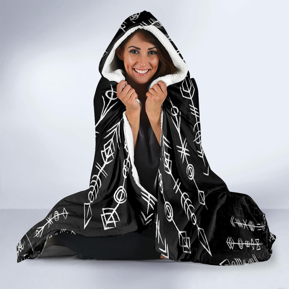 Personalized Viking Dragon Hooded Blanket with Sword Black Scandinavian Tattoo