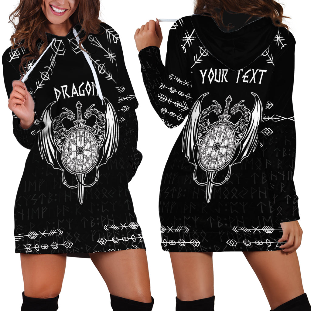Personalized Viking Dragon Hoodie Dress with Sword Black Scandinavian Tattoo - Wonder Print Shop