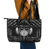 Personalized Viking Dragon Leather Tote Bag with Sword Black Scandinavian Tattoo - Wonder Print Shop