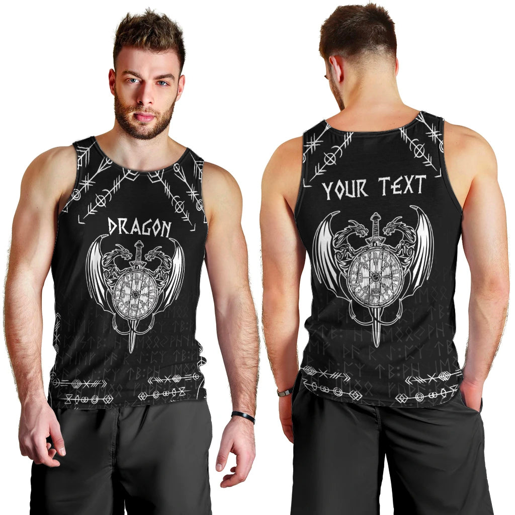 Personalized Viking Dragon Men Tank Top with Sword Black Scandinavian Tattoo - Wonder Print Shop
