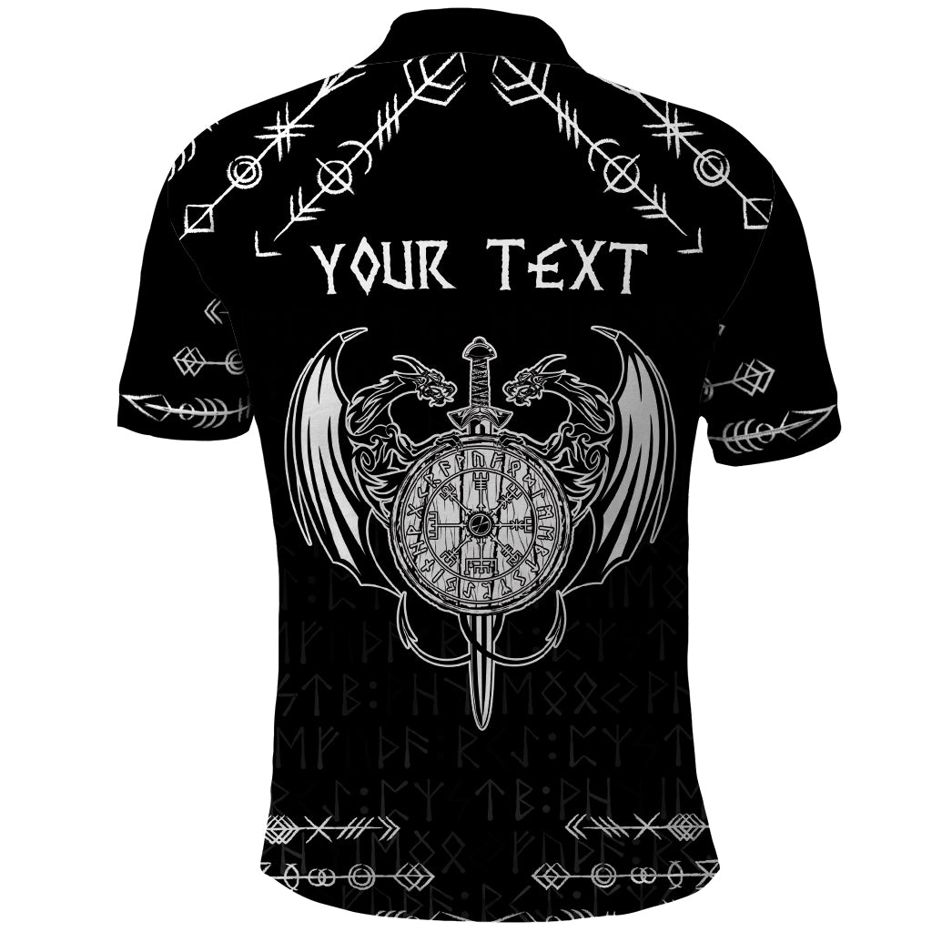 Personalized Viking Dragon Polo Shirt with Sword Black Scandinavian Tattoo - Wonder Print Shop