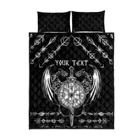 Personalized Viking Dragon Quilt Bed Set with Sword Black Scandinavian Tattoo - Wonder Print Shop