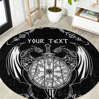 Personalized Viking Dragon Round Carpet with Sword Black Scandinavian Tattoo