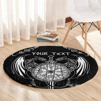 Personalized Viking Dragon Round Carpet with Sword Black Scandinavian Tattoo