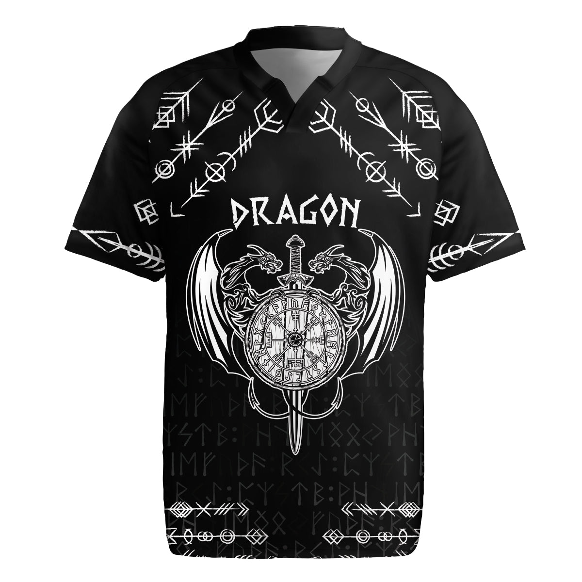 Personalized Viking Dragon Rugby Jersey with Sword Black Scandinavian Tattoo - Wonder Print Shop