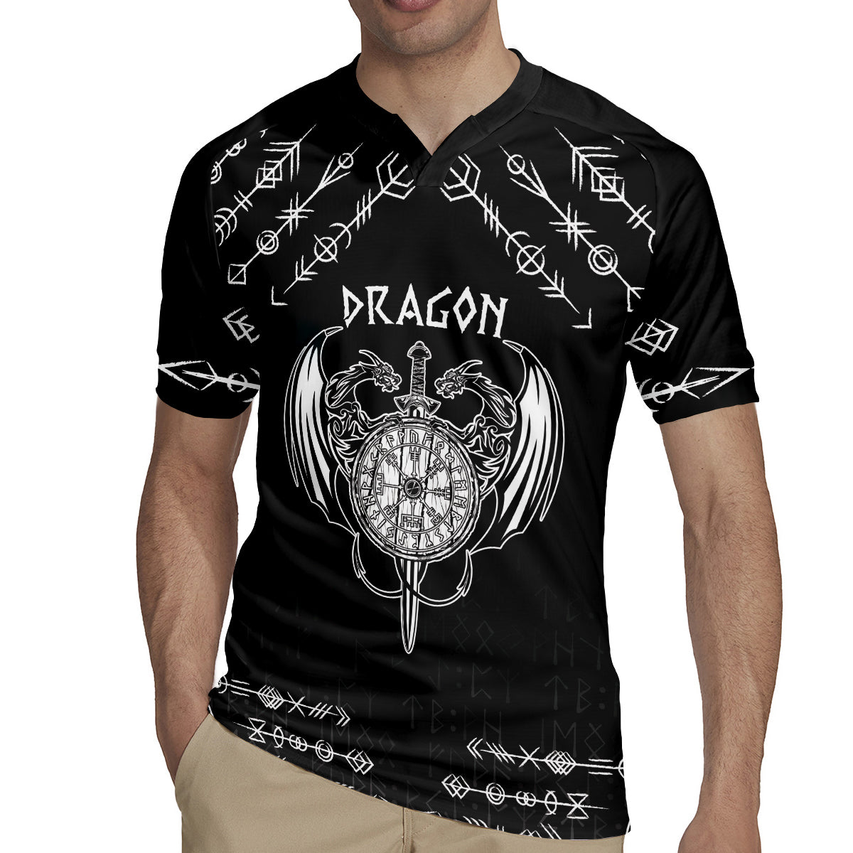 Personalized Viking Dragon Rugby Jersey with Sword Black Scandinavian Tattoo - Wonder Print Shop