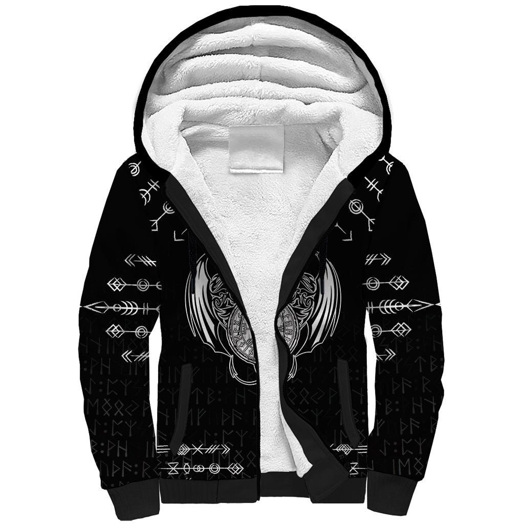 Personalized Viking Dragon Sherpa Hoodie with Sword Black Scandinavian Tattoo - Wonder Print Shop
