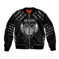 Personalized Viking Dragon Sleeve Zip Bomber Jacket with Sword Black Scandinavian Tattoo - Wonder Print Shop