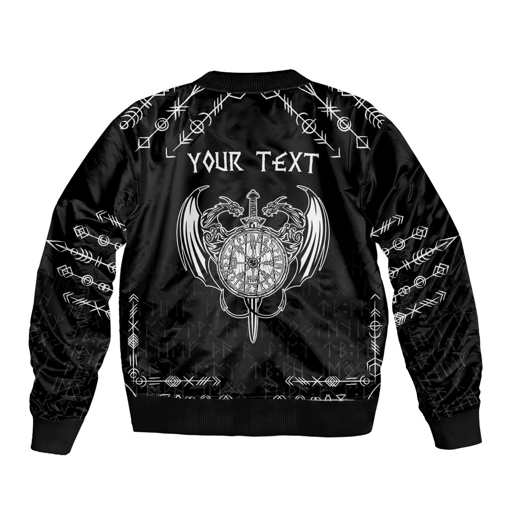 Personalized Viking Dragon Sleeve Zip Bomber Jacket with Sword Black Scandinavian Tattoo - Wonder Print Shop