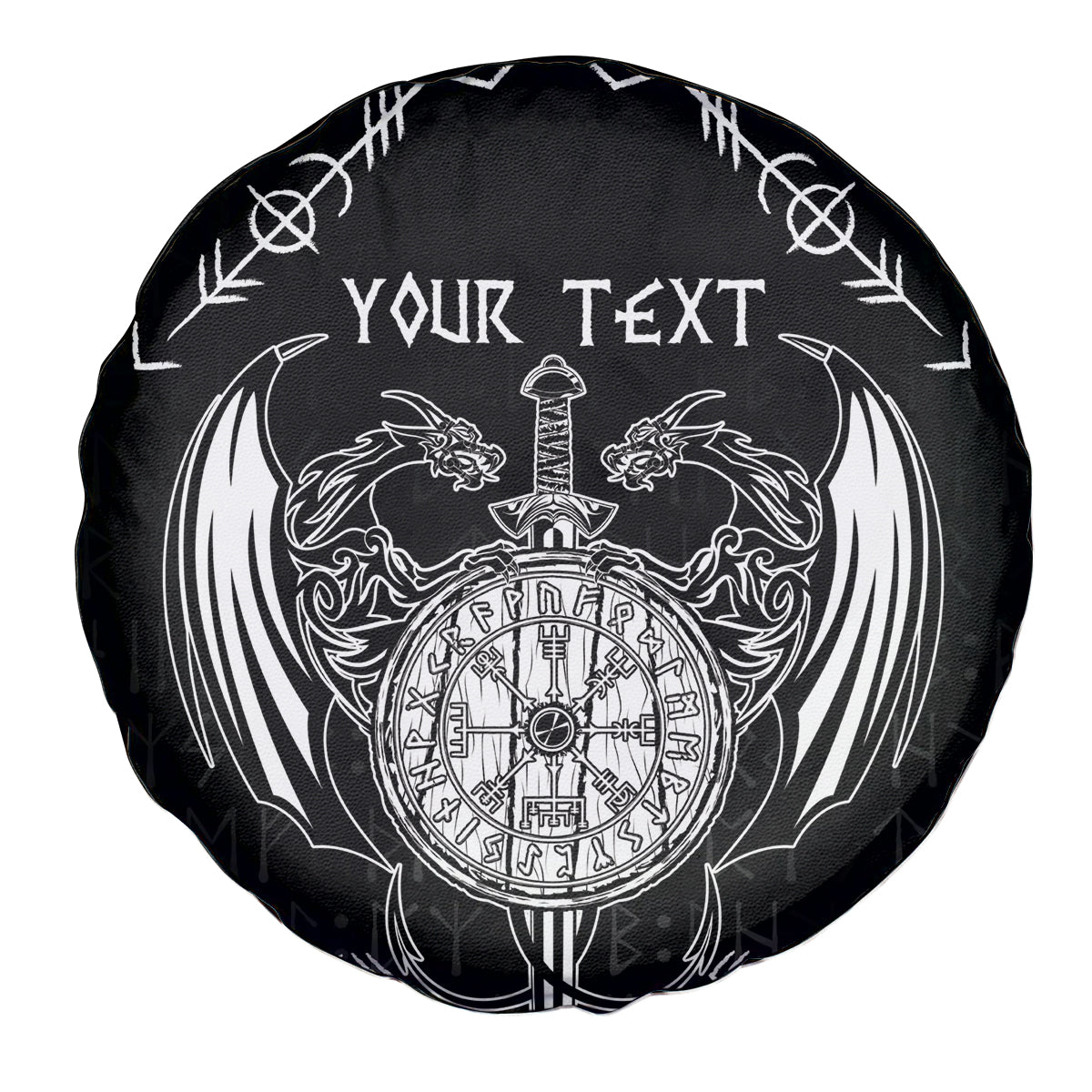 Personalized Viking Dragon Spare Tire Cover with Sword Black Scandinavian Tattoo - Wonder Print Shop
