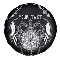 Personalized Viking Dragon Spare Tire Cover with Sword Black Scandinavian Tattoo - Wonder Print Shop