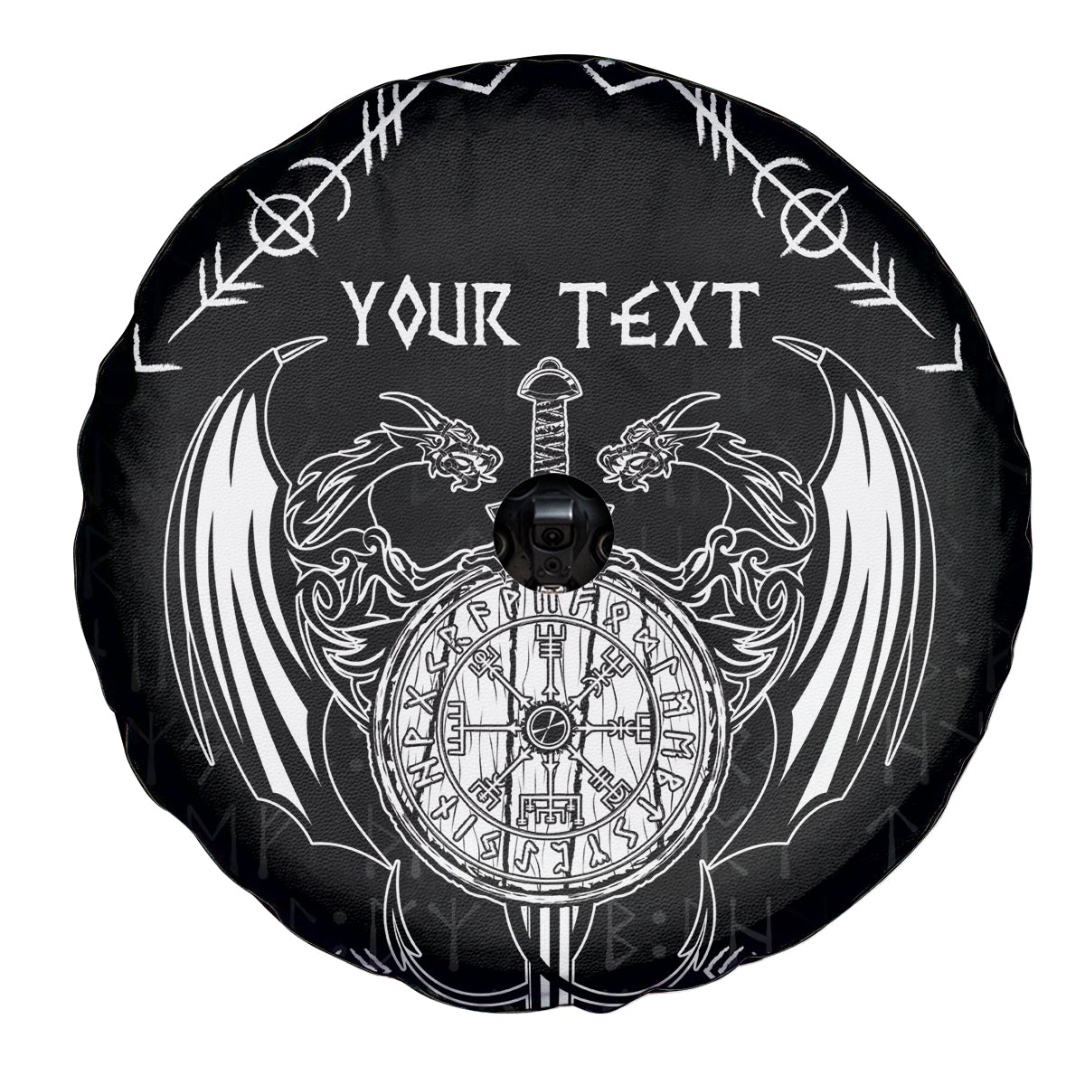 Personalized Viking Dragon Spare Tire Cover with Sword Black Scandinavian Tattoo - Wonder Print Shop