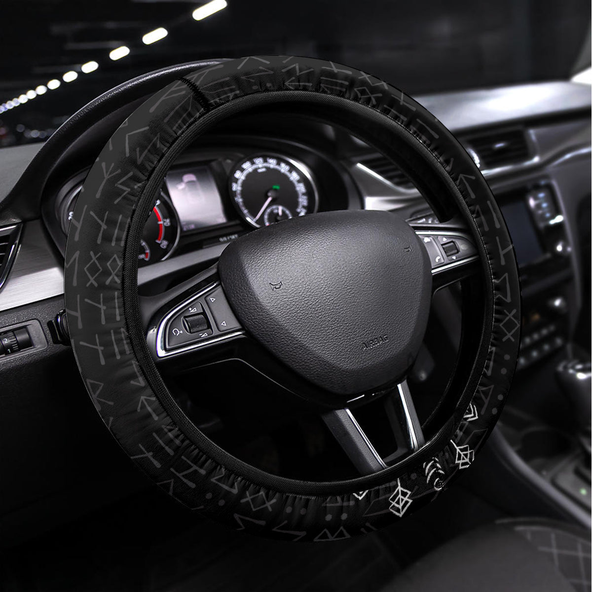Viking Dragon Steering Wheel Cover with Sword Black Scandinavian Tattoo - Wonder Print Shop