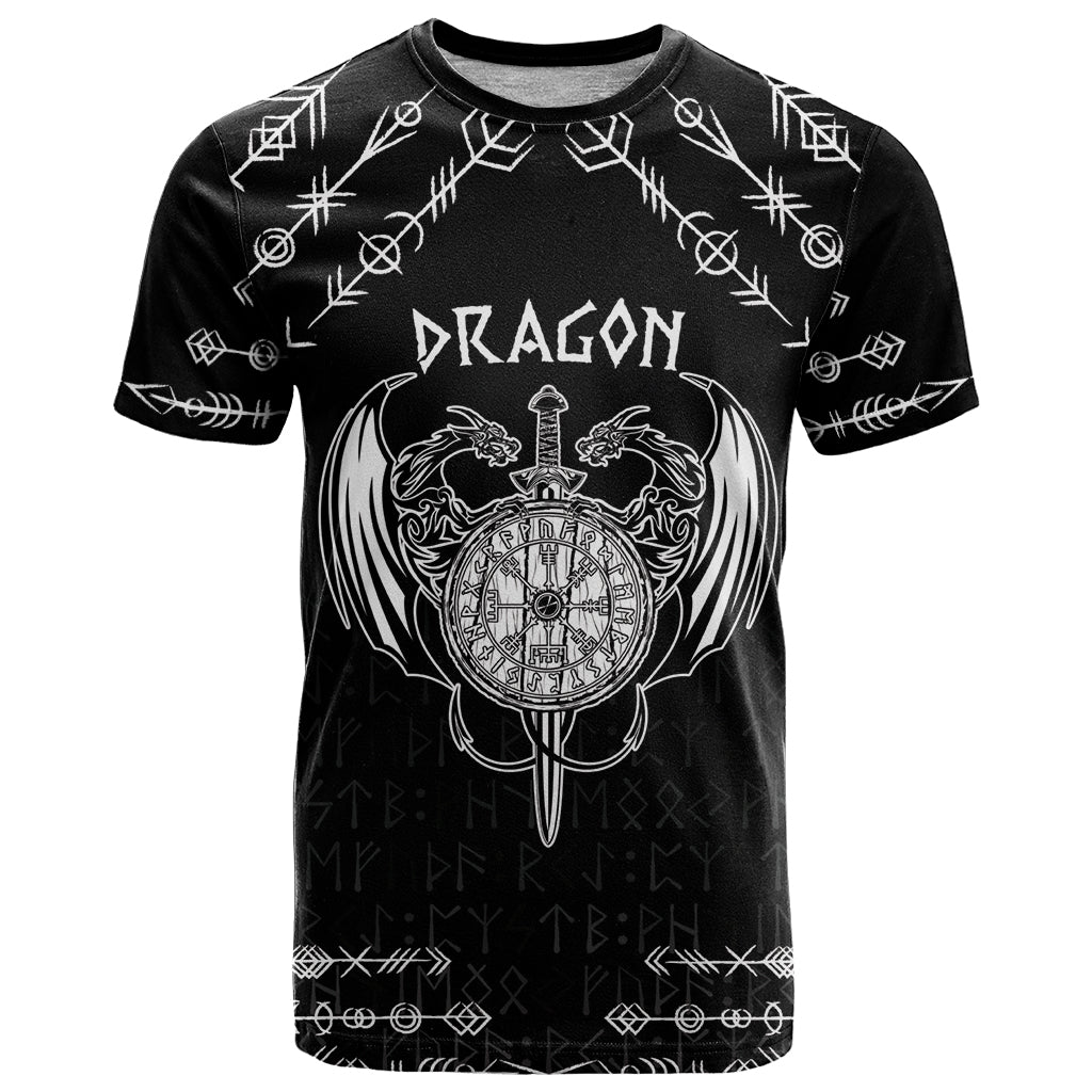 Personalized Viking Dragon T Shirt with Sword Black Scandinavian Tattoo - Wonder Print Shop
