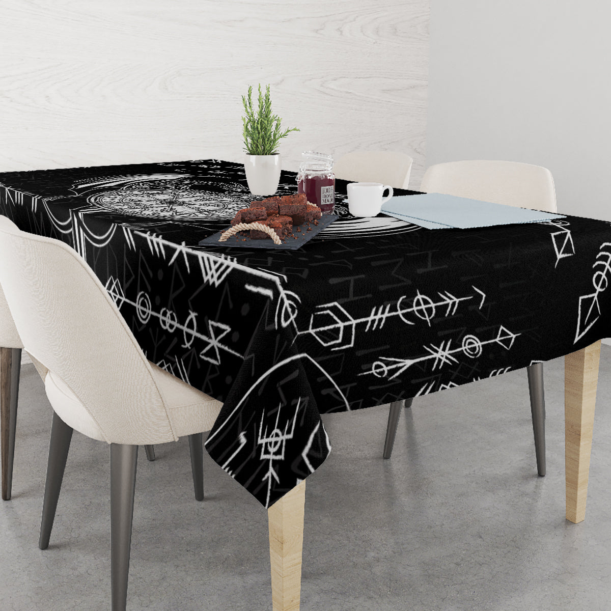 Personalized Viking Dragon Tablecloth with Sword Black Scandinavian Tattoo - Wonder Print Shop