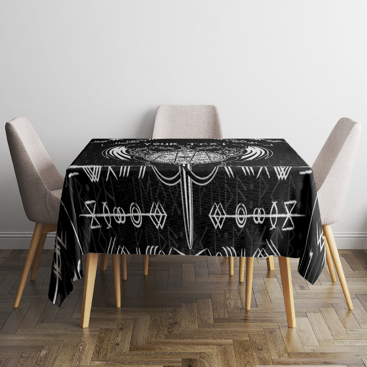 Personalized Viking Dragon Tablecloth with Sword Black Scandinavian Tattoo - Wonder Print Shop