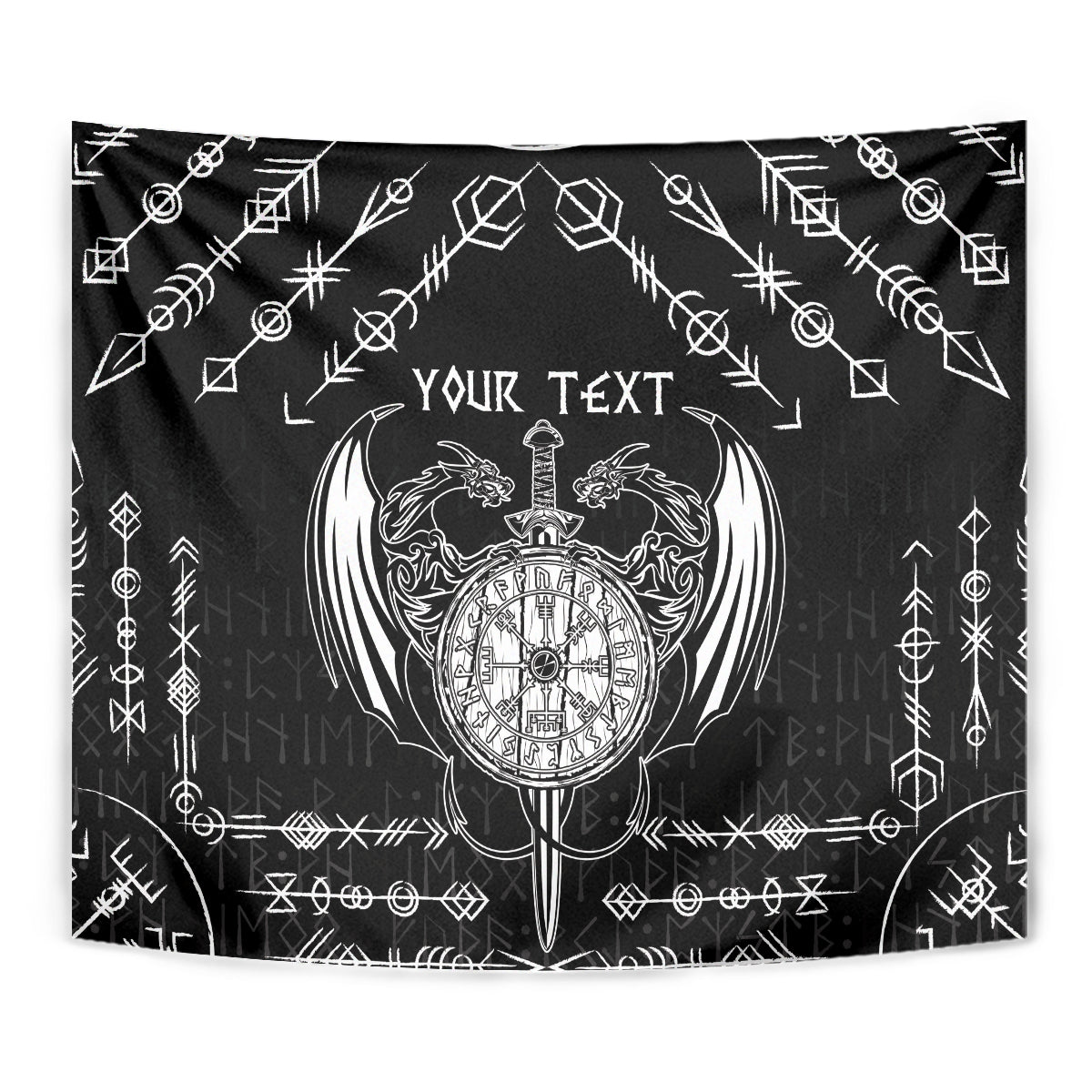 Personalized Viking Dragon Tapestry with Sword Black Scandinavian Tattoo - Wonder Print Shop