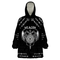 Personalized Viking Dragon Wearable Blanket Hoodie with Sword Black Scandinavian Tattoo - Wonder Print Shop