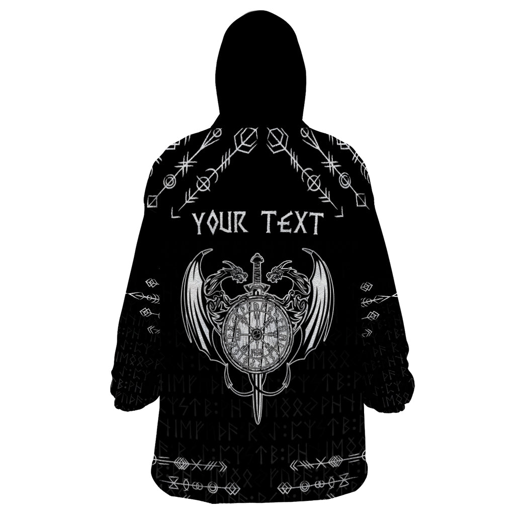 Personalized Viking Dragon Wearable Blanket Hoodie with Sword Black Scandinavian Tattoo - Wonder Print Shop