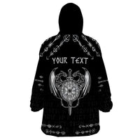 Personalized Viking Dragon Wearable Blanket Hoodie with Sword Black Scandinavian Tattoo - Wonder Print Shop
