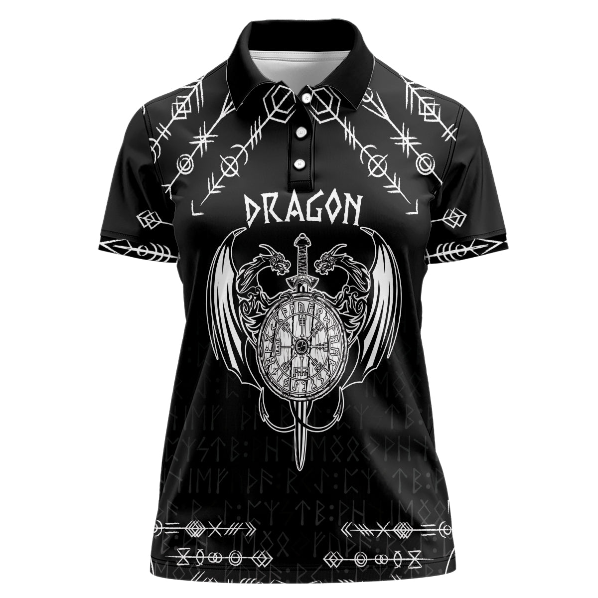 Personalized Viking Dragon Women Polo Shirt with Sword Black Scandinavian Tattoo - Wonder Print Shop