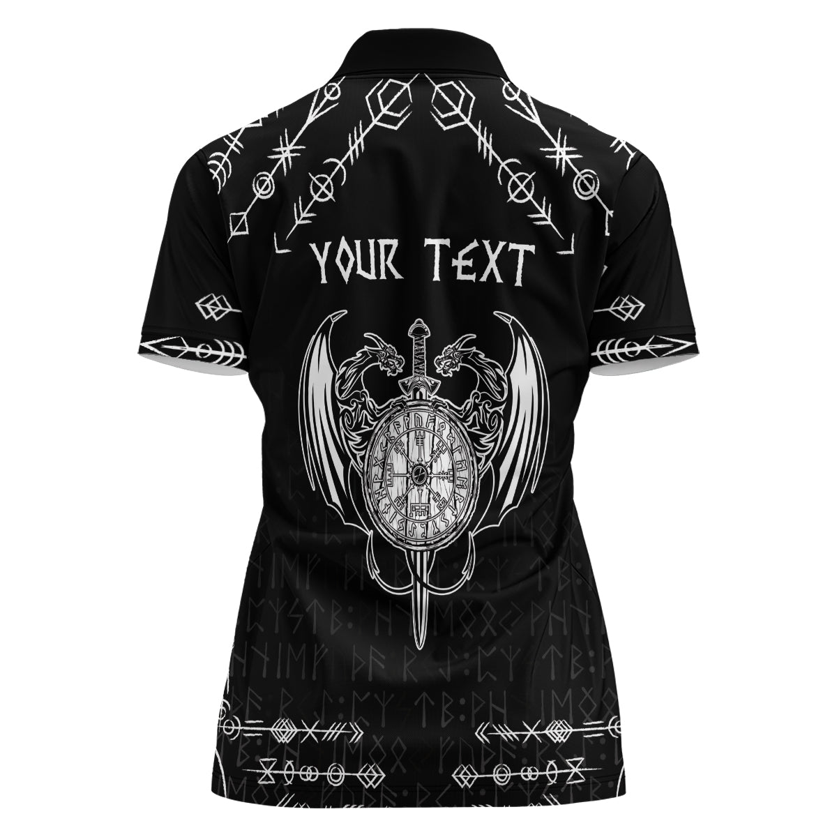 Personalized Viking Dragon Women Polo Shirt with Sword Black Scandinavian Tattoo - Wonder Print Shop