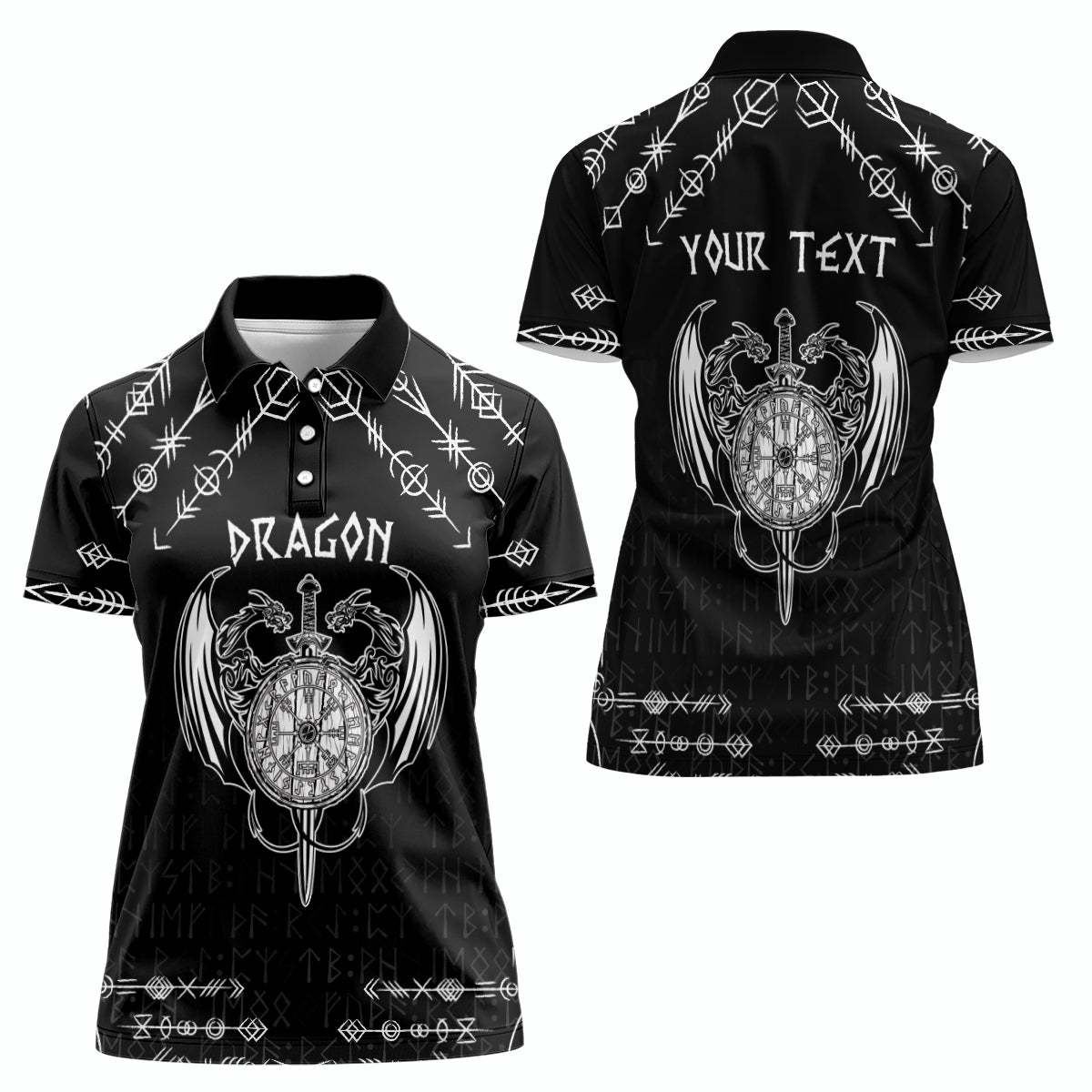 Personalized Viking Dragon Women Polo Shirt with Sword Black Scandinavian Tattoo - Wonder Print Shop