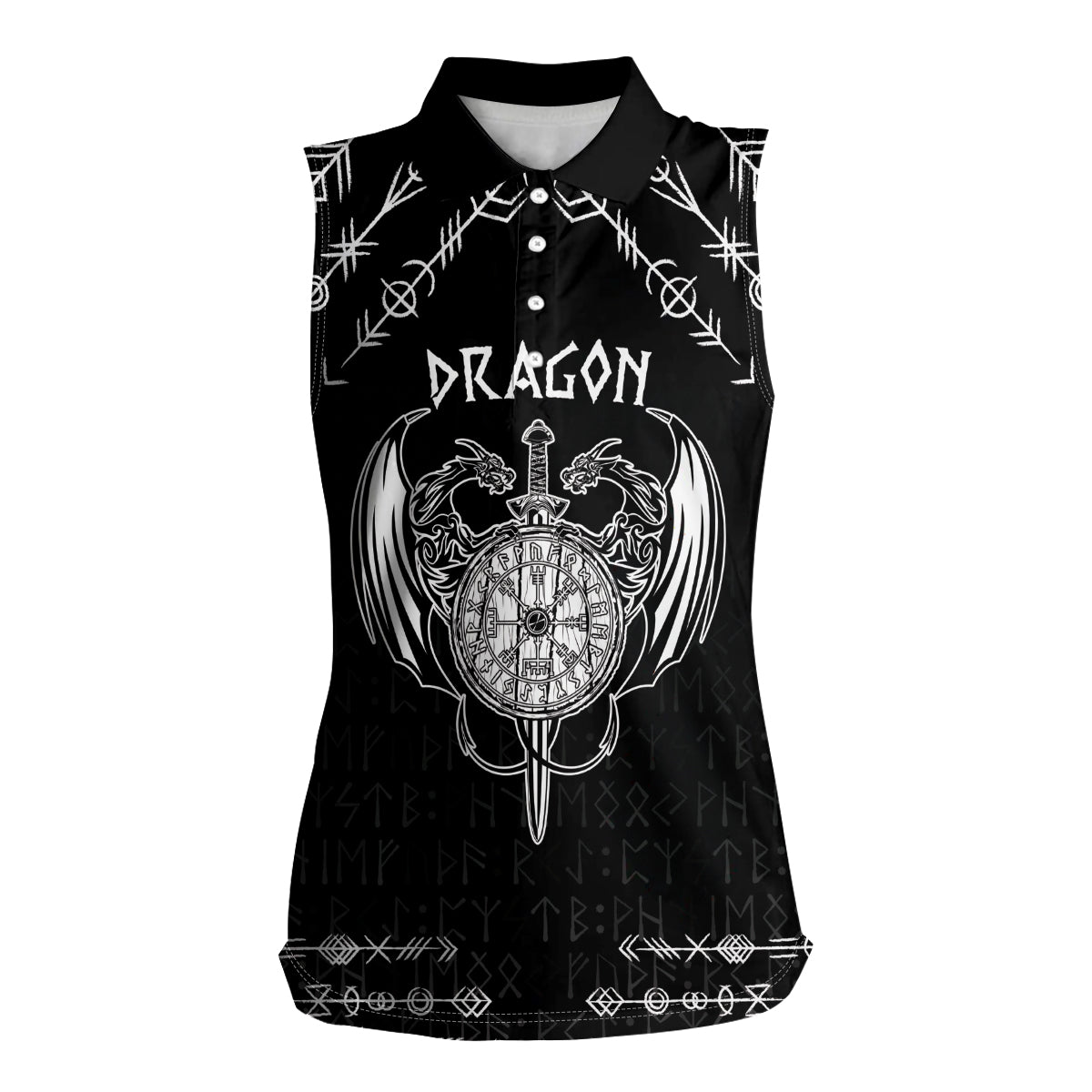 Personalized Viking Dragon Women Sleeveless Polo Shirt with Sword Black Scandinavian Tattoo - Wonder Print Shop