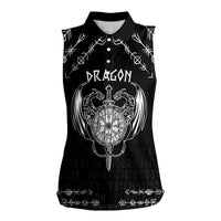 Personalized Viking Dragon Women Sleeveless Polo Shirt with Sword Black Scandinavian Tattoo - Wonder Print Shop