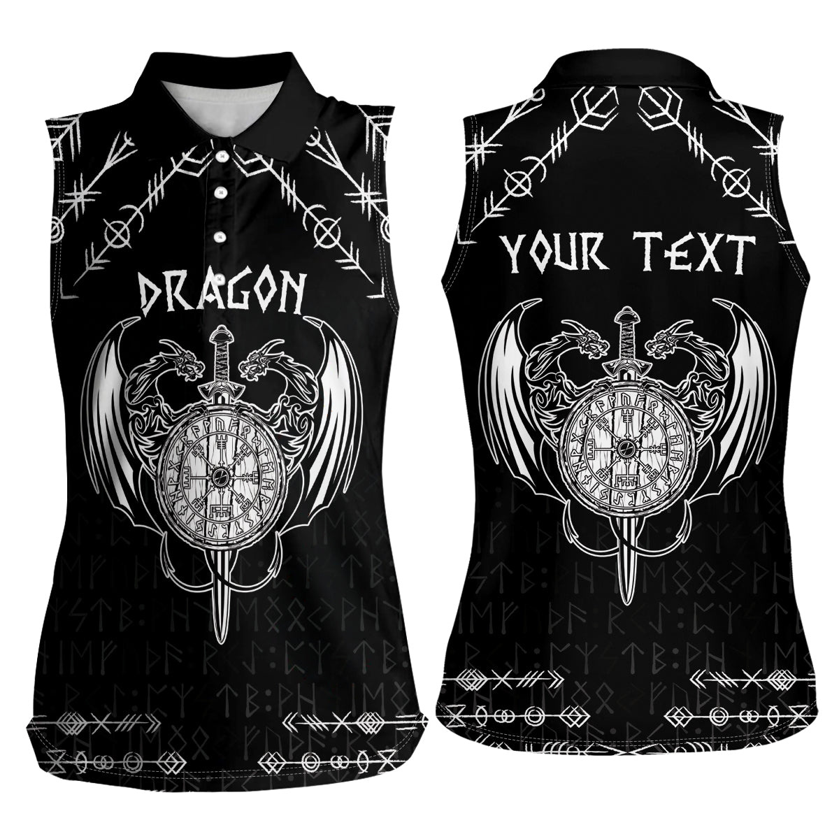 Personalized Viking Dragon Women Sleeveless Polo Shirt with Sword Black Scandinavian Tattoo - Wonder Print Shop