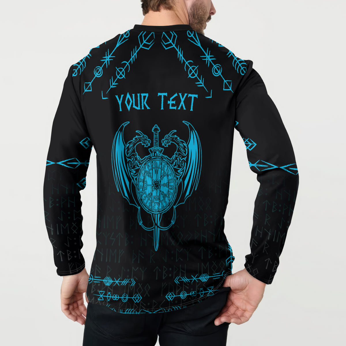 Personalized Viking Dragon Button Sweatshirt with Sword Blue Scandinavian Tattoo LT9 - Wonder Print Shop