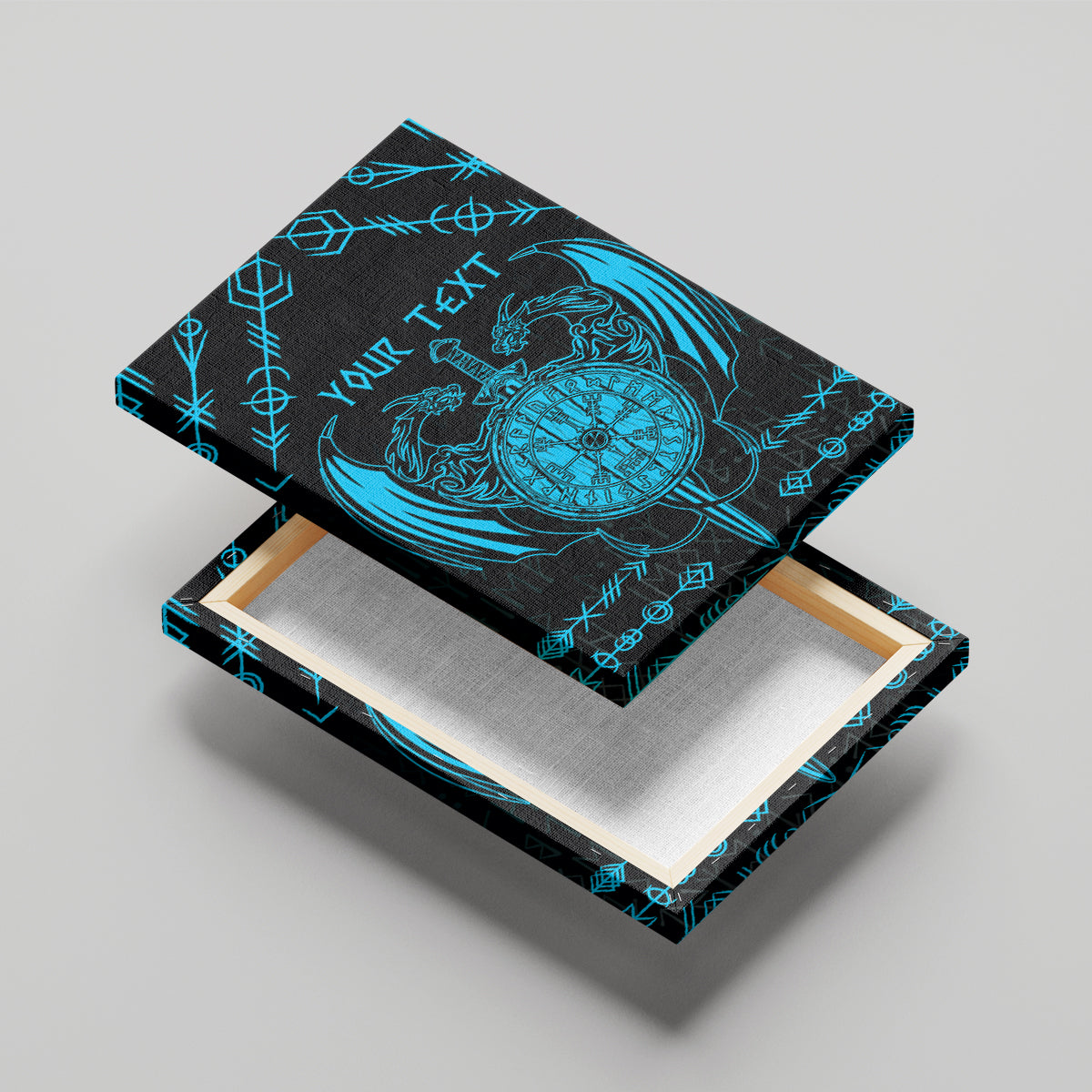 Personalized Viking Dragon Canvas Wall Art with Sword Blue Scandinavian Tattoo LT9 - Wonder Print Shop