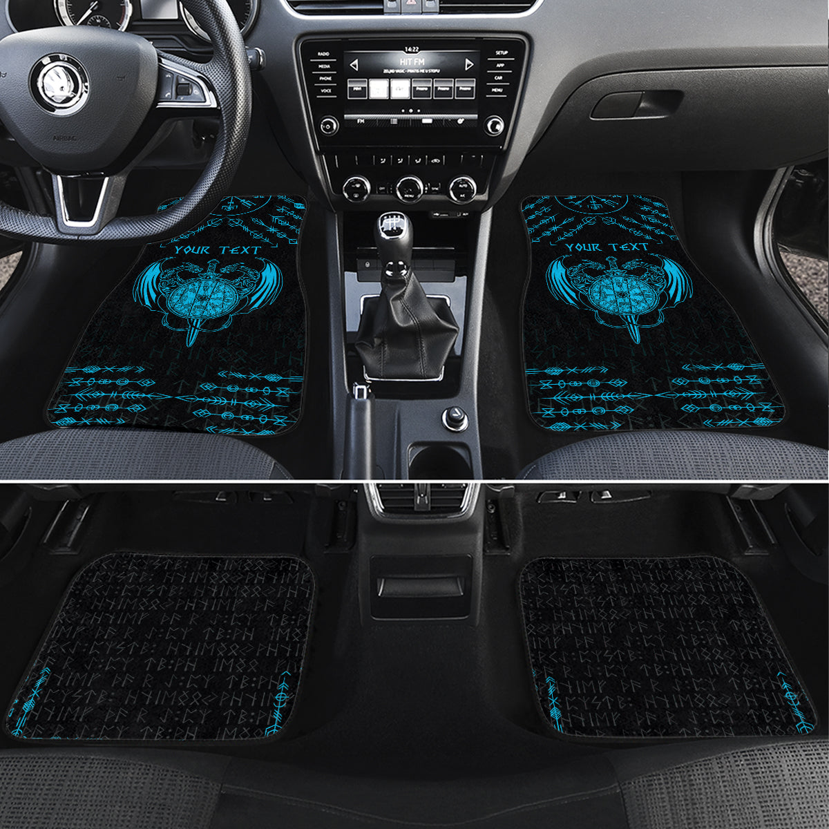 Personalized Viking Dragon Car Mats with Sword Blue Scandinavian Tattoo