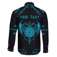 Personalized Viking Dragon Family Matching Off The Shoulder Long Sleeve Dress and Hawaiian Shirt with Sword Blue Scandinavian Tattoo - Wonder Print Shop