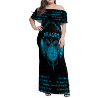 Personalized Viking Dragon Family Matching Off Shoulder Maxi Dress and Hawaiian Shirt with Sword Blue Scandinavian Tattoo LT9 - Wonder Print Shop