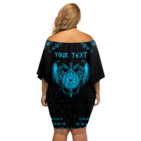 Personalized Viking Dragon Family Matching Off Shoulder Short Dress and Hawaiian Shirt with Sword Blue Scandinavian Tattoo LT9 - Wonder Print Shop