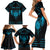 Personalized Viking Dragon Family Matching Short Sleeve Bodycon Dress and Hawaiian Shirt with Sword Blue Scandinavian Tattoo - Wonder Print Shop