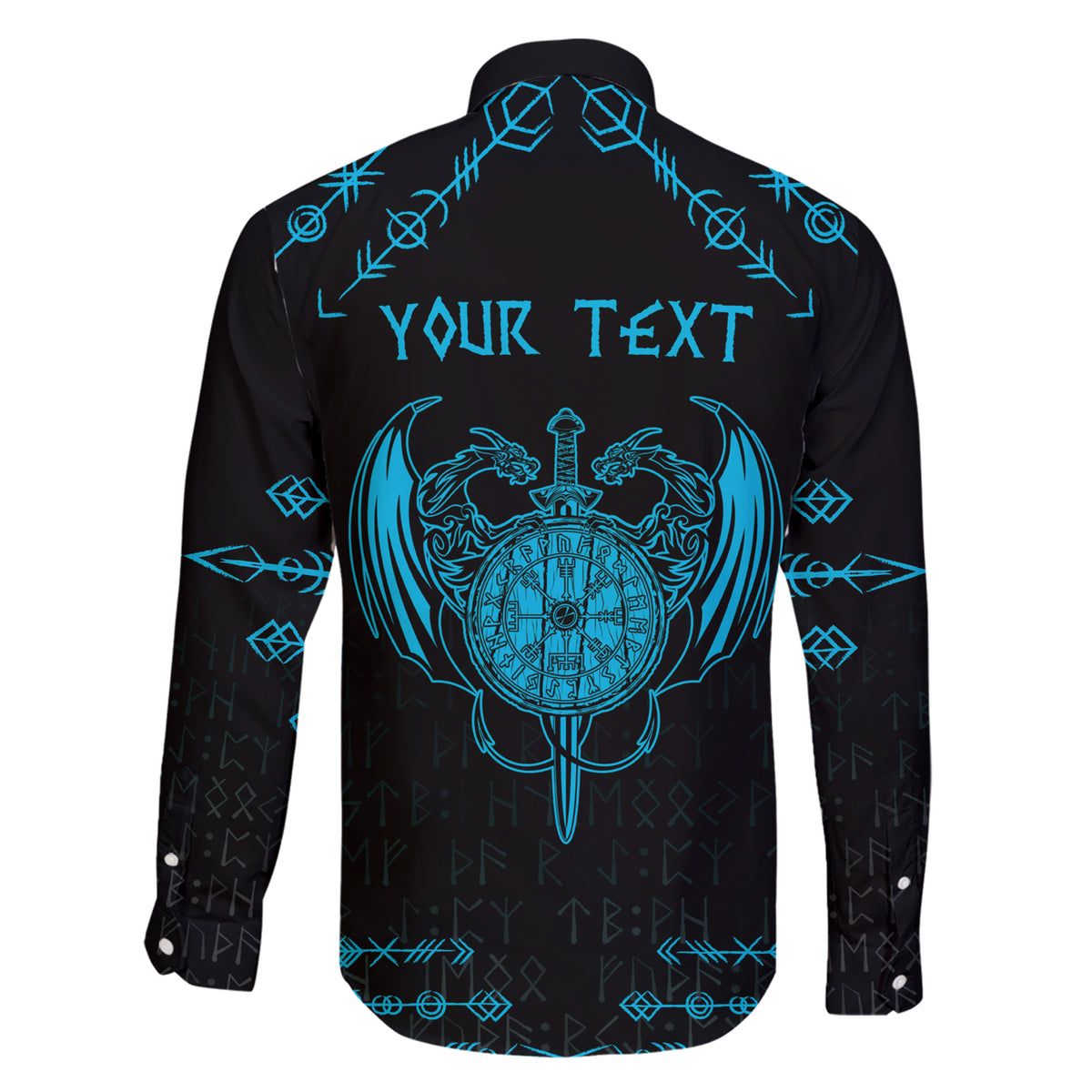 Personalized Viking Dragon Family Matching Short Sleeve Bodycon Dress and Hawaiian Shirt with Sword Blue Scandinavian Tattoo - Wonder Print Shop