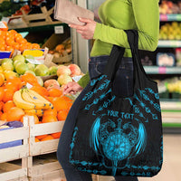 Personalized Viking Dragon Grocery Bag with Sword Blue Scandinavian Tattoo