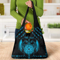 Personalized Viking Dragon Grocery Bag with Sword Blue Scandinavian Tattoo