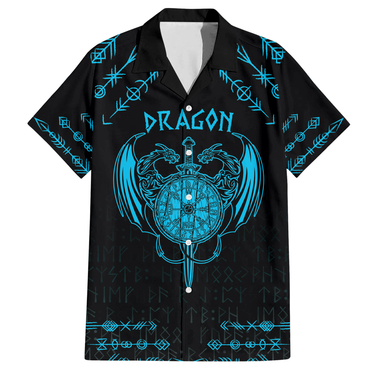 Personalized Viking Dragon Hawaiian Shirt with Sword Blue Scandinavian Tattoo - Wonder Print Shop