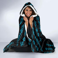 Personalized Viking Dragon Hooded Blanket with Sword Blue Scandinavian Tattoo