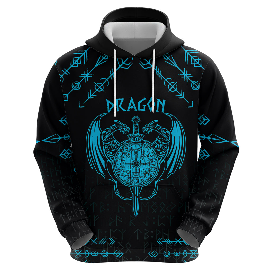 Personalized Viking Dragon Hoodie with Sword Blue Scandinavian Tattoo - Wonder Print Shop