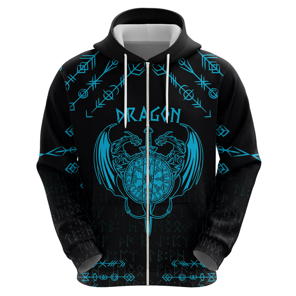 Personalized Viking Dragon Hoodie with Sword Blue Scandinavian Tattoo - Wonder Print Shop