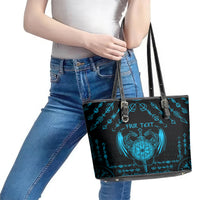 Personalized Viking Dragon Leather Tote Bag with Sword Blue Scandinavian Tattoo - Wonder Print Shop