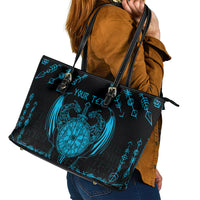 Personalized Viking Dragon Leather Tote Bag with Sword Blue Scandinavian Tattoo - Wonder Print Shop