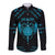 Personalized Viking Dragon Long Sleeve Button Shirt with Sword Blue Scandinavian Tattoo - Wonder Print Shop