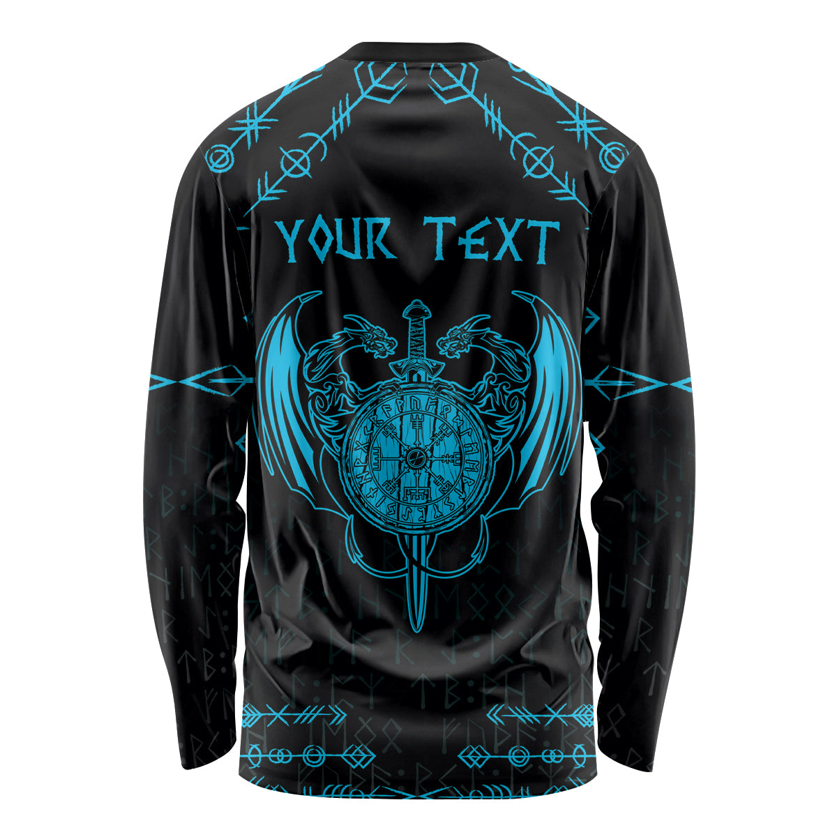 Personalized Viking Dragon Long Sleeve Shirt with Sword Blue Scandinavian Tattoo - Wonder Print Shop