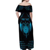 Personalized Viking Dragon Off Shoulder Maxi Dress with Sword Blue Scandinavian Tattoo - Wonder Print Shop