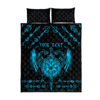 Personalized Viking Dragon Quilt Bed Set with Sword Blue Scandinavian Tattoo - Wonder Print Shop